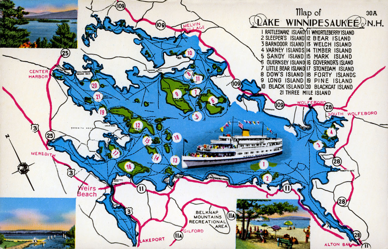 Lake Winnipesaukee Fishing Map 1955 Map Of Lake Winnipesaukee
